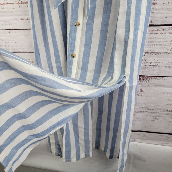 Marine Layer Womens S Linen Cabana Stripe Simone Button Front Dress Blue/White - Picture 5 of 9